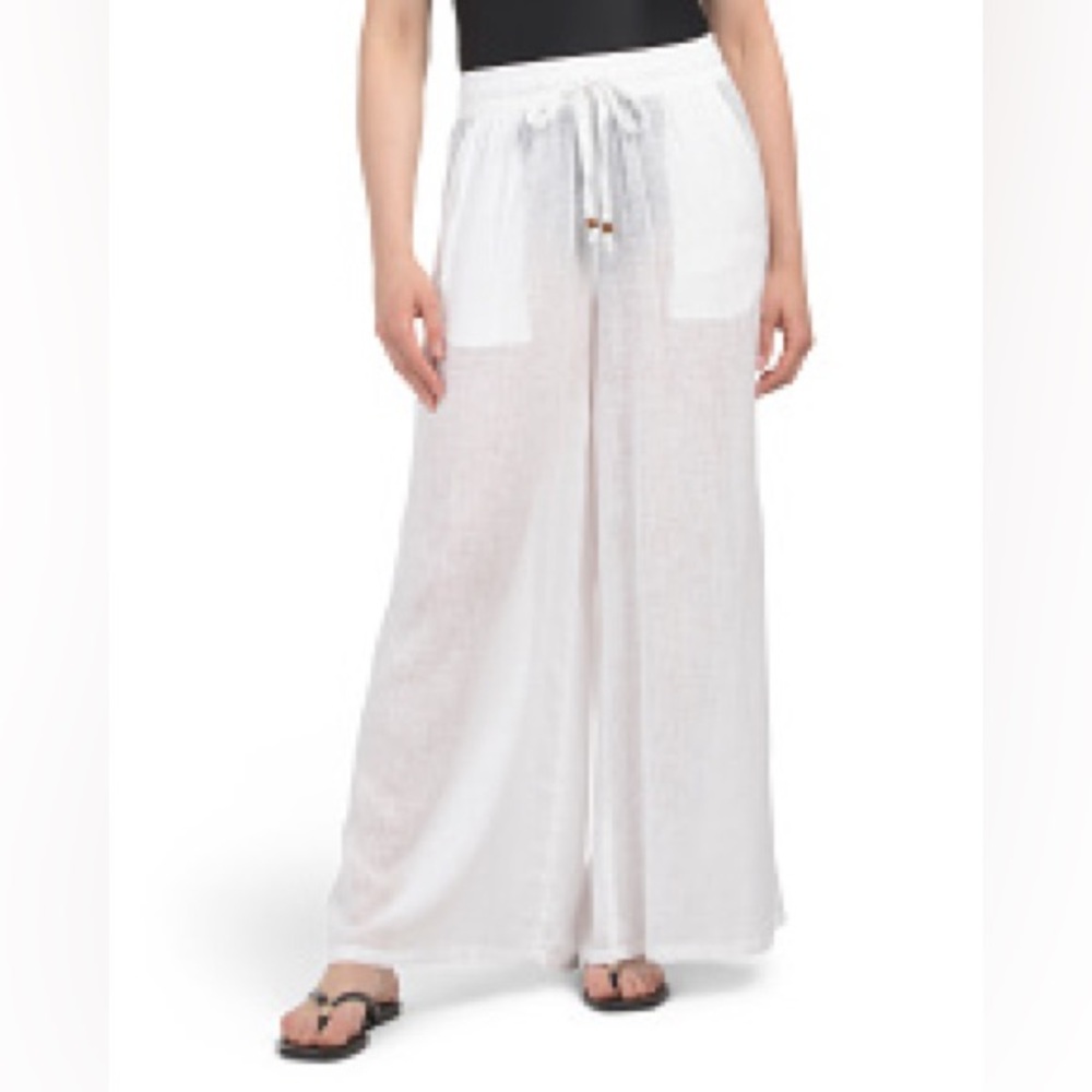 NWT- CALYPSO St Barth Palazzo Linen Blend Wide Leg Beach Pants in White